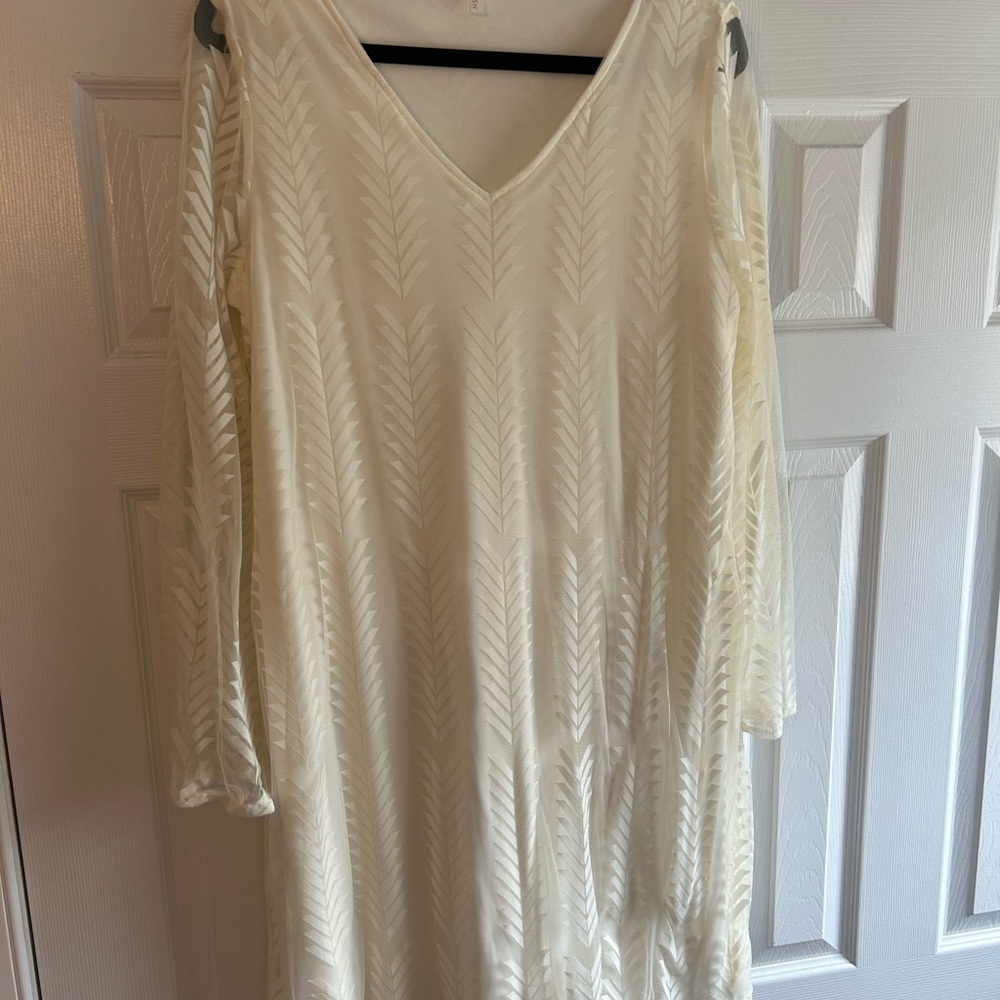 Pinkblush Cream Long Sleeve Gown with Bell Sleeves and V-Neckline